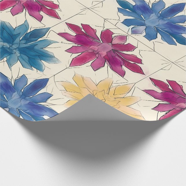 Papel de regalo de flores de baldosas de acuarela (Esquina)