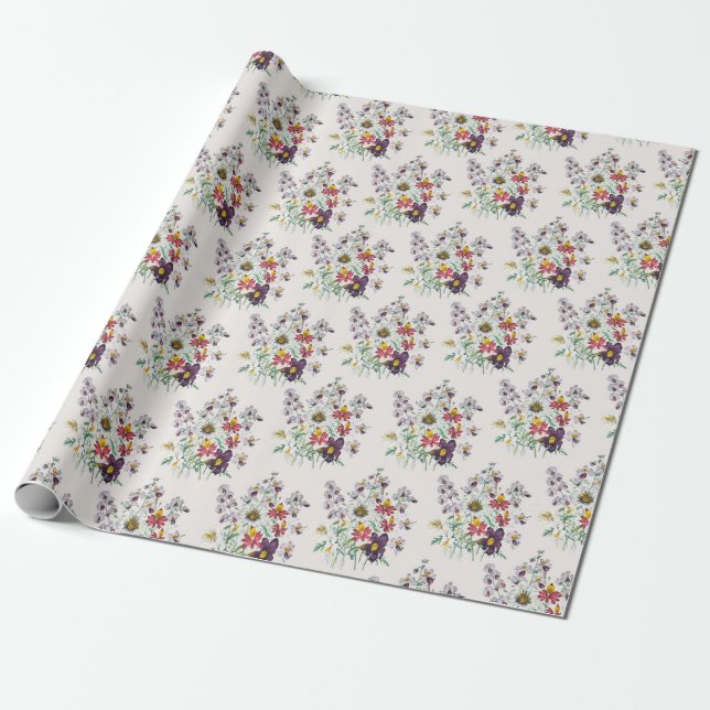 Papel de regalo de flores de flecos y flores de tr (Desenrollado)