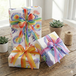 Papel de regalo de flores en acuarela arcoíris