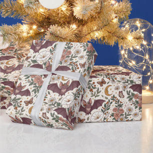 Papel de regalo de flores lunares murciélagos góti