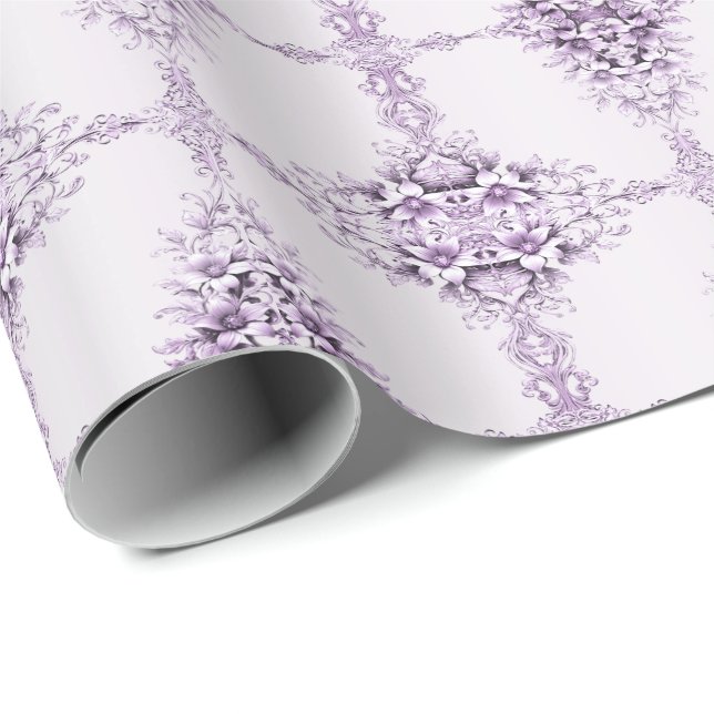 Papel de Regalo de Flores Moradas con Estilo (Esquina del rollo)
