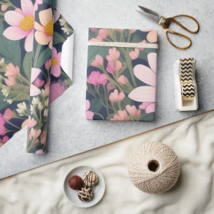 Papel de regalo de flores rosadas encantadoras