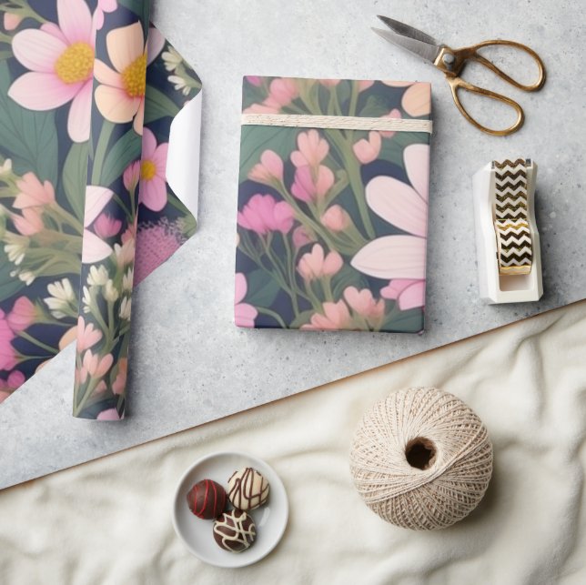 Papel de regalo de flores rosadas encantadoras (Artesanía)