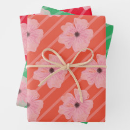 Papel de Regalo de Flores Rosas y Rayas