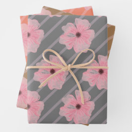Papel de Regalo de Flores Rosas y Rayas