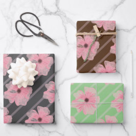 Papel de Regalo de Flores Rosas y Rayas