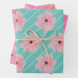 Papel de Regalo de Flores Rosas y Rayas