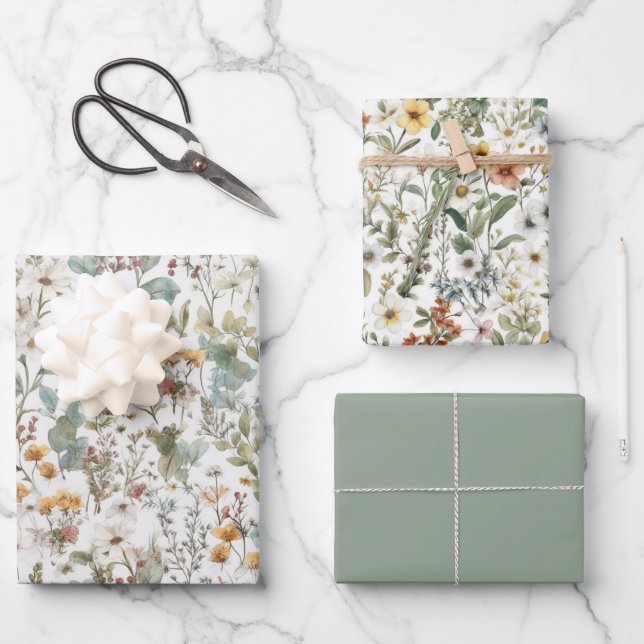 Papel de regalo de flores silvestres, papel de reg (Anverso)