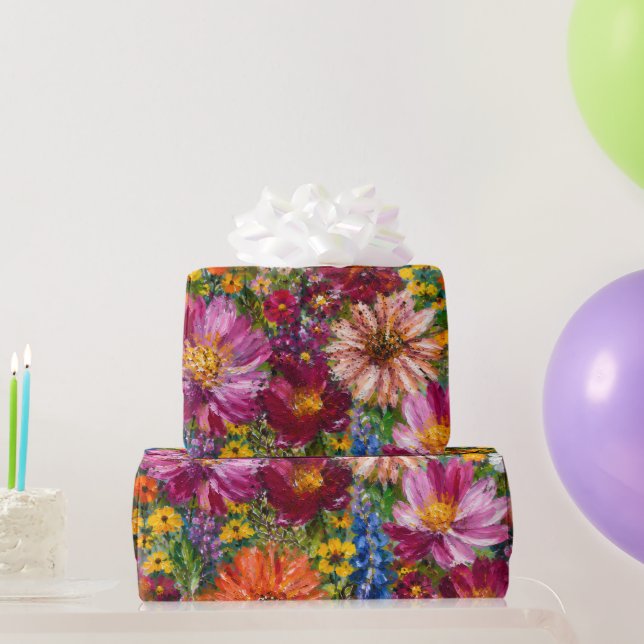 Papel de Regalo de Flores Silvestres Pintadas a Ma (Regalos de fiesta)