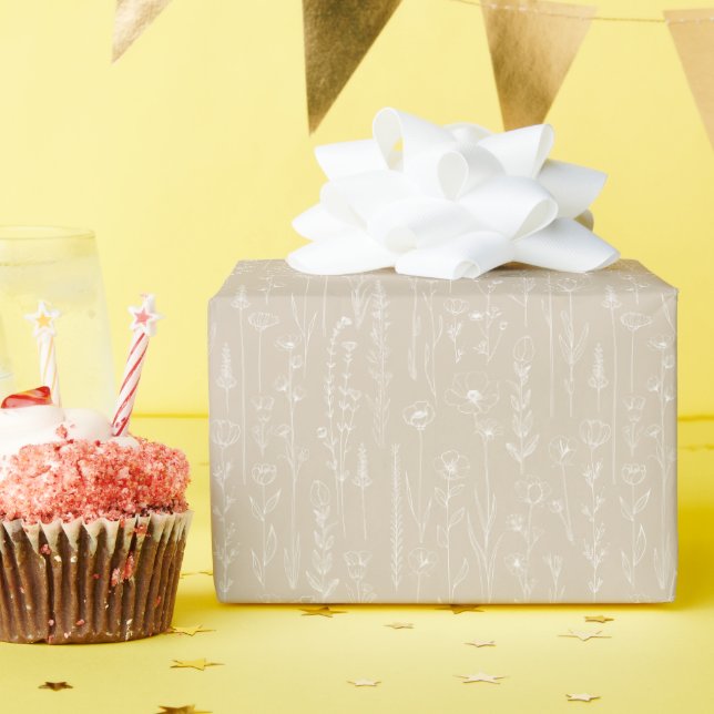 Papel de regalo de flores silvestres Taupe para ba (Fiesta de cumpleaños )