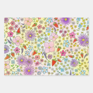 Papel de regalo de flores y fresas