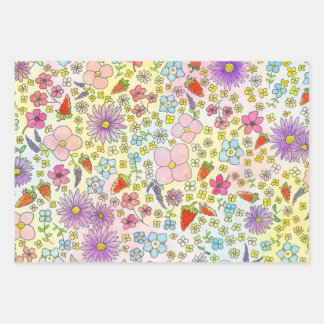 Papel de regalo de flores y fresas