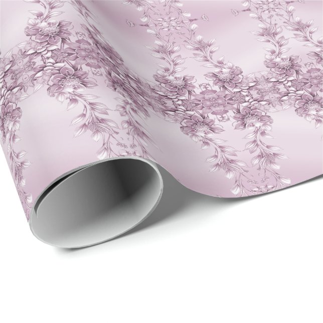 Papel de Regalo de Folaje Floral Rosa (Esquina del rollo)