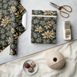 Papel de regalo de follaje verde oscuro y dorado