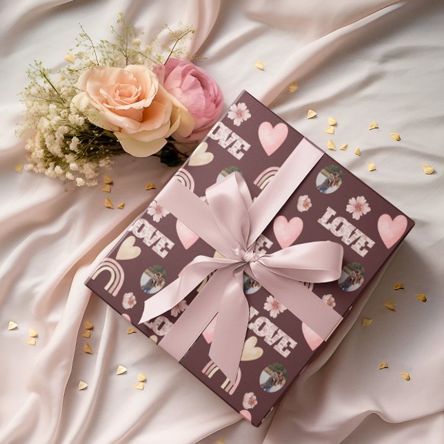 Papel de regalo de foto boho arcoíris de amor (Celebrate your love with this personalized photo boho watercolor rainbow wrapping paper! )