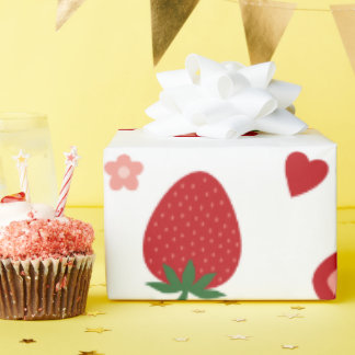 Papel de regalo de fresa y corazón acuarela
