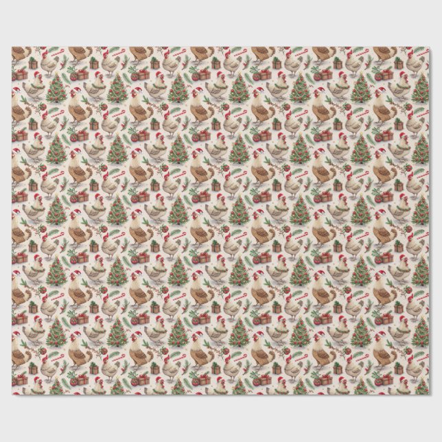 Papel de Regalo de Gallinas de Navidad (Superficie plana)