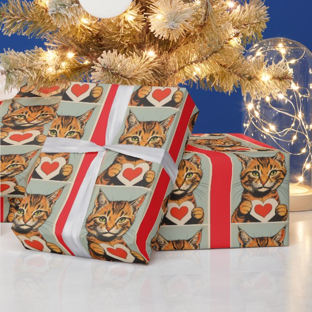 Papel de regalo de gato atigrado mono para el día  (Vacaciones)