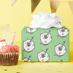 Papel de regalo de gato con ovillo de lana Tejiend