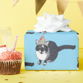 Papel de regalo de gato de cumpleaños con esmoquin