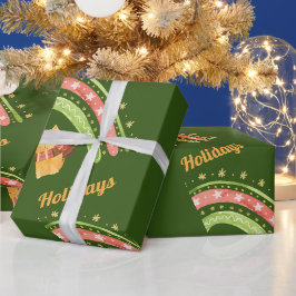 Papel de regalo de gato de Navidad y arcoíris