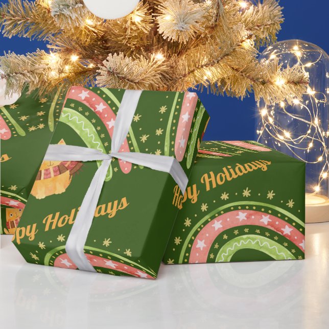 Papel de regalo de gato de Navidad y arcoíris (Vacaciones)