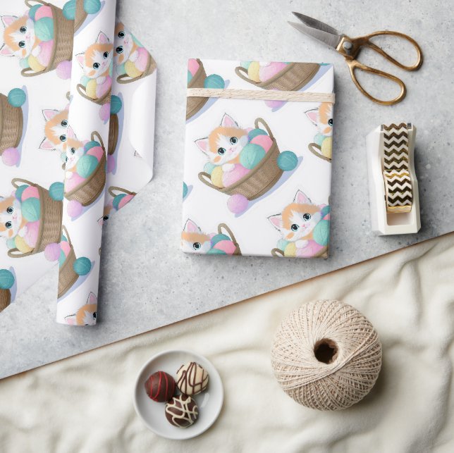 papel de regalo de gato kawaii lindo (Artesanía)