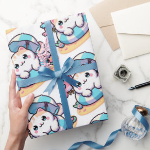 papel de regalo de gato kawaii lindo