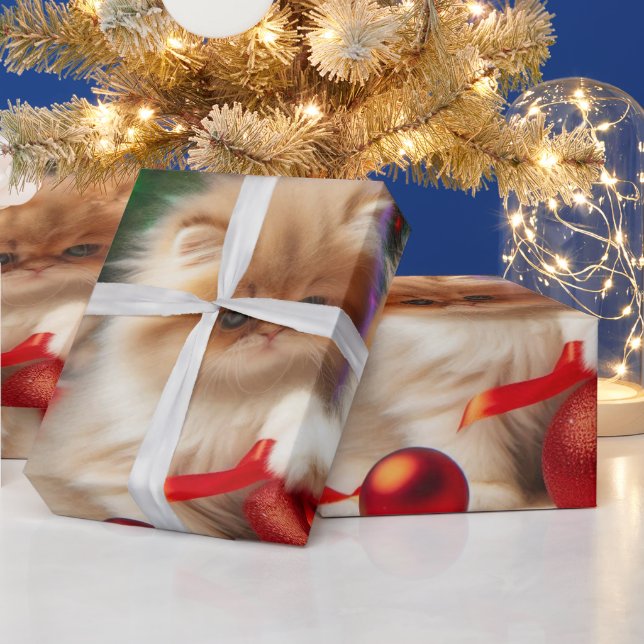 Papel de regalo de gato persa navideño lindo (Vacaciones)