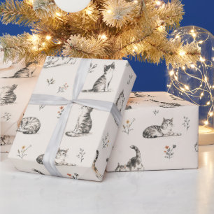 Papel de regalo de gatos con dibujo a lápiz colori