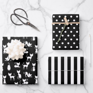 Papel de regalo de gatos en blanco y negro Juego d