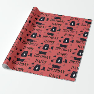 Papel de regalo de gatos negros divertidos de cump