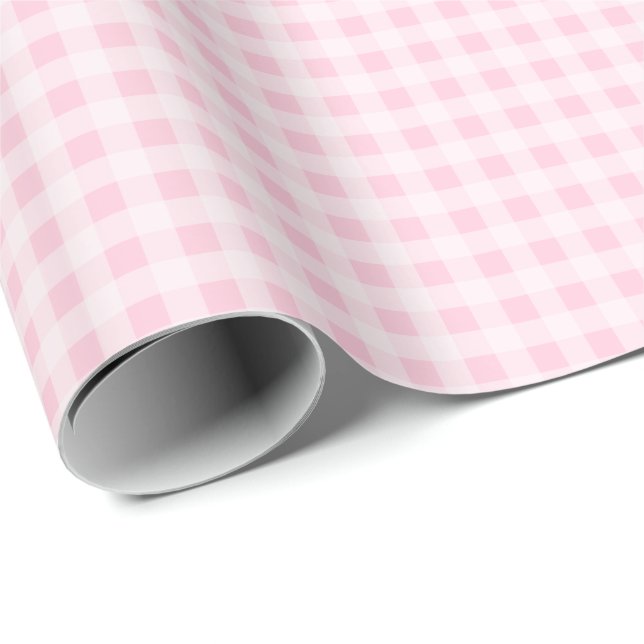 Papel de regalo de gingham rosa suave (Esquina del rollo)