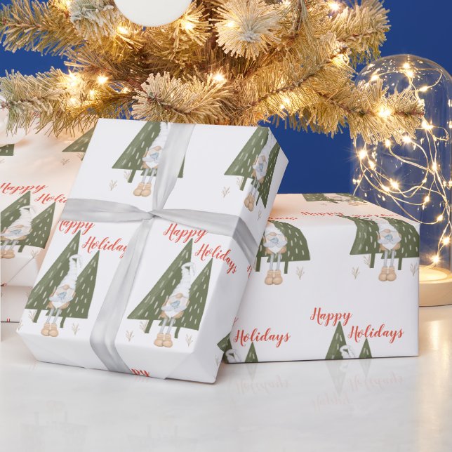 Papel de regalo de gnomo de Navidad Happy Holiday (Vacaciones)