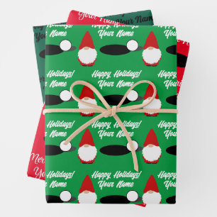 Papel de regalo de gnomo de Navidad jugando golf