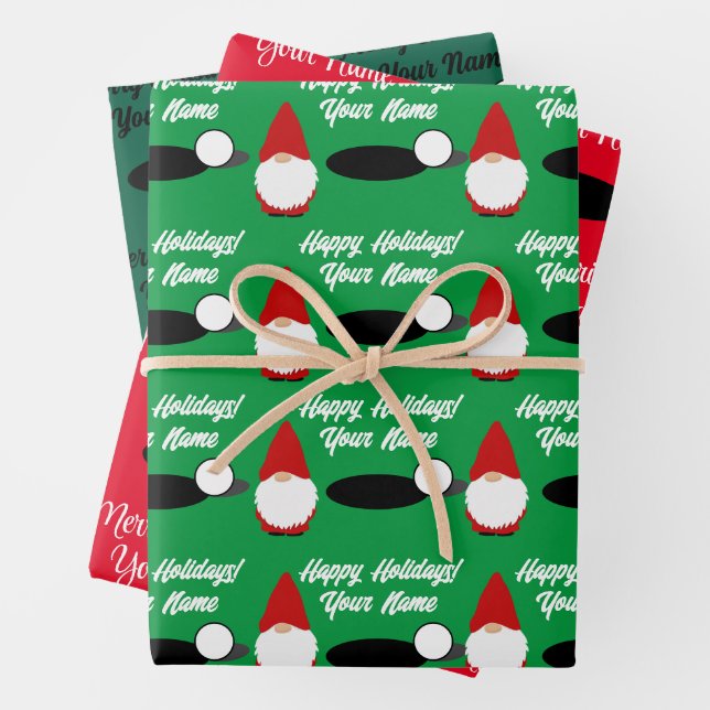 Papel de regalo de gnomo de Navidad jugando golf (In situ)
