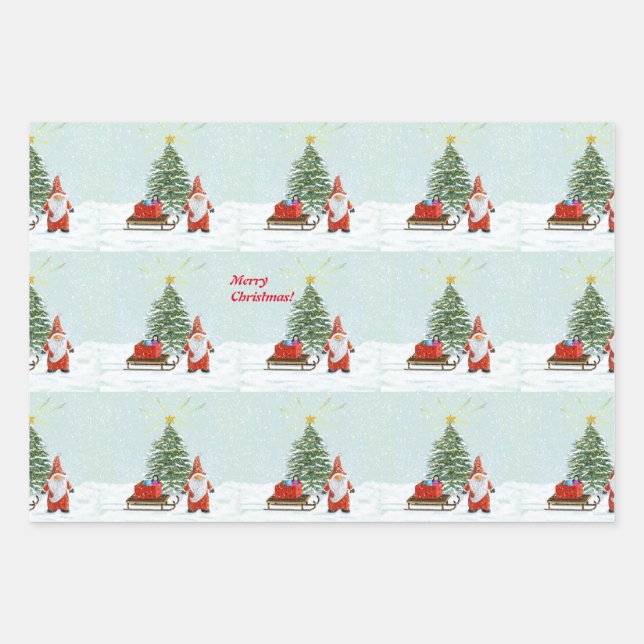 Papel de Regalo de Gnomo de Navidad Mágico Set (Anverso)