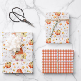 Papel de regalo de Gnomos y Calabazas de Otoño