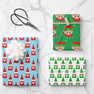Papel de regalo de Gnomos y Elfos de Navidad 