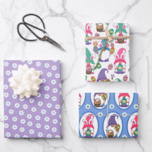 Papel de regalo de gnomos y flores de Pascua