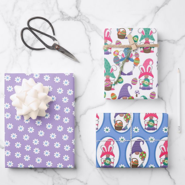 Papel de regalo de gnomos y flores de Pascua (Anverso)