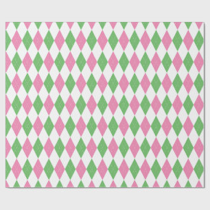 Papel de regalo de golf chic rosa verde argyle