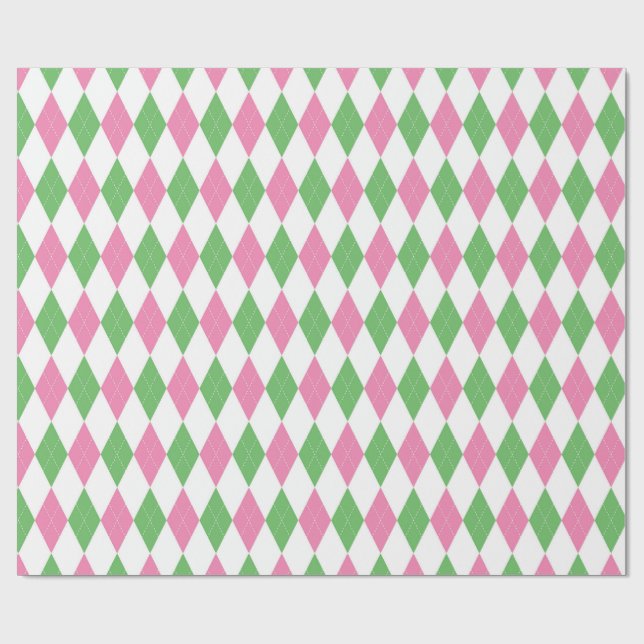 Papel de regalo de golf chic rosa verde argyle (Superficie plana)