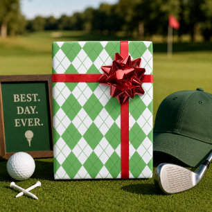 Papel de regalo de golf con patrón argyle verde