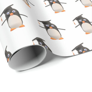 Papel de regalo de graduación de pingüino lindo