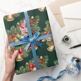 Papel de regalo de guirnalda de Navidad con campan