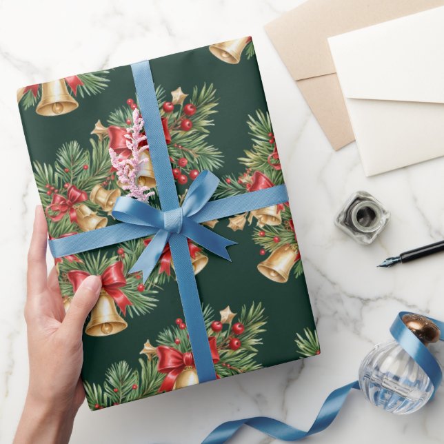 Papel de regalo de guirnalda de Navidad con campan (Regalar)