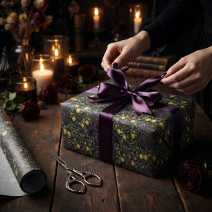 Papel de regalo de Halloween Botánico Gótico Limón