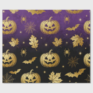 Papel de regalo de Halloween con brillo dorado de
