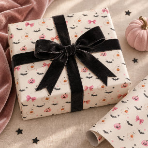 Papel de regalo de Halloween con fantasmas y lazos